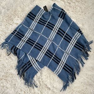 Blue Plaid Fringe Shawl